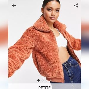 Threadbare Teddy zip-thru jacket in rust from ASOS